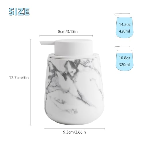 LAZEENOOK ソープディスペンサー 泡 ディスペンサー ハンドソープ 泡 陶器 おしゃれ 320ml 広口 手動 押しタイプ 台所 キッチン 洗面所 トイレ バスルーム お風呂場 に対応 (マーブル模様)
