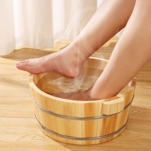 Rhljgbs 足浴桶 業務用 フットバス 実木製 足湯桶 無垢材足湯器 取っ手付き 足浴器 足湯バケツ 洗顔洗濯大人木樽 保温フットバス 疲労軽減 家庭用 フットバスバレル 風呂桶 湯桶ペディキュア滑らかな表面 足浴槽 (口径36cm（両耳）)
