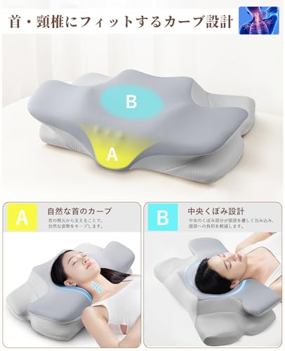 枕 首が痛くならない まくら 低反発枕 安眠枕 仰向け寝 横向き寝 快眠枕 肩がラク 安眠 よく眠れる 低め 高め調整可 pillow 洗える枕カバー 父の日/母の日 誕生日/クリスマス プレゼント グレー