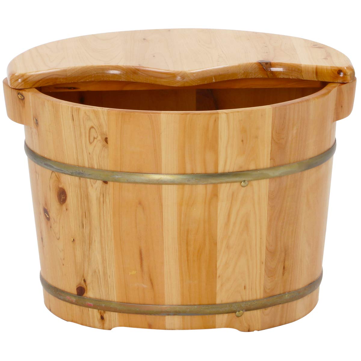 足浴桶 フットバス (ヒノキ材) 取っ手 フタ付 足浴器 足湯 内寸幅33.5×奥30×深さ21cm